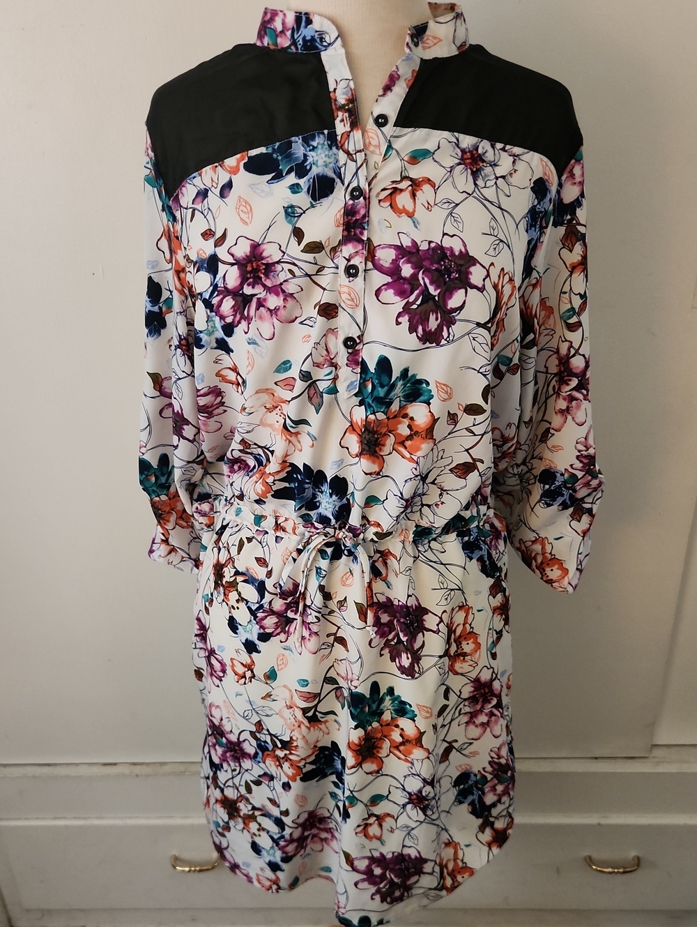 Mossimo Supply Co. White Floral Midi Dress with Black Yoke